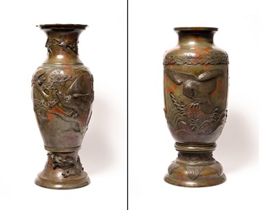 Lot 196 - Two Japanese Patinated Bronze Vases
