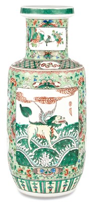 Lot 183 - A Chinese Famille Verte Porcelain Rouleau Vase...