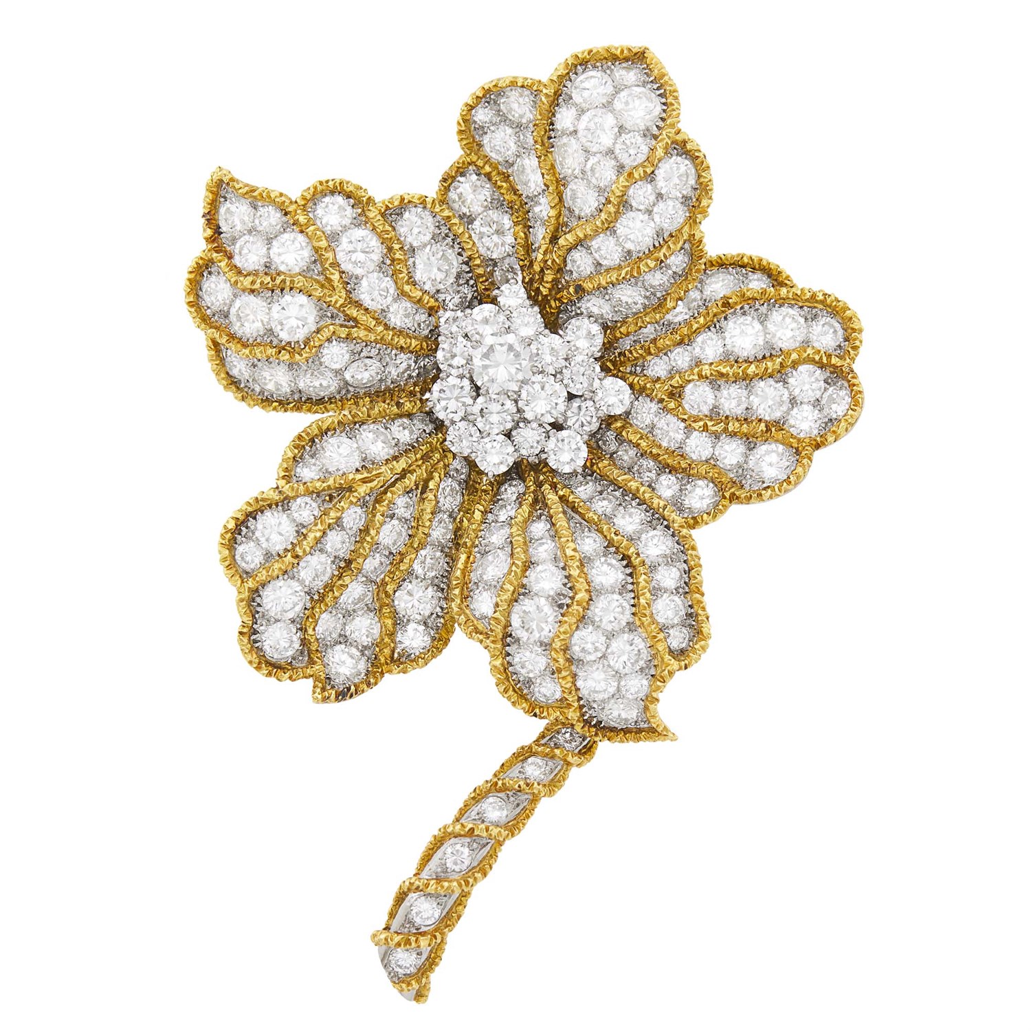 Fred Paris Gold, Platinum and Diamond Flower Clip-Brooch