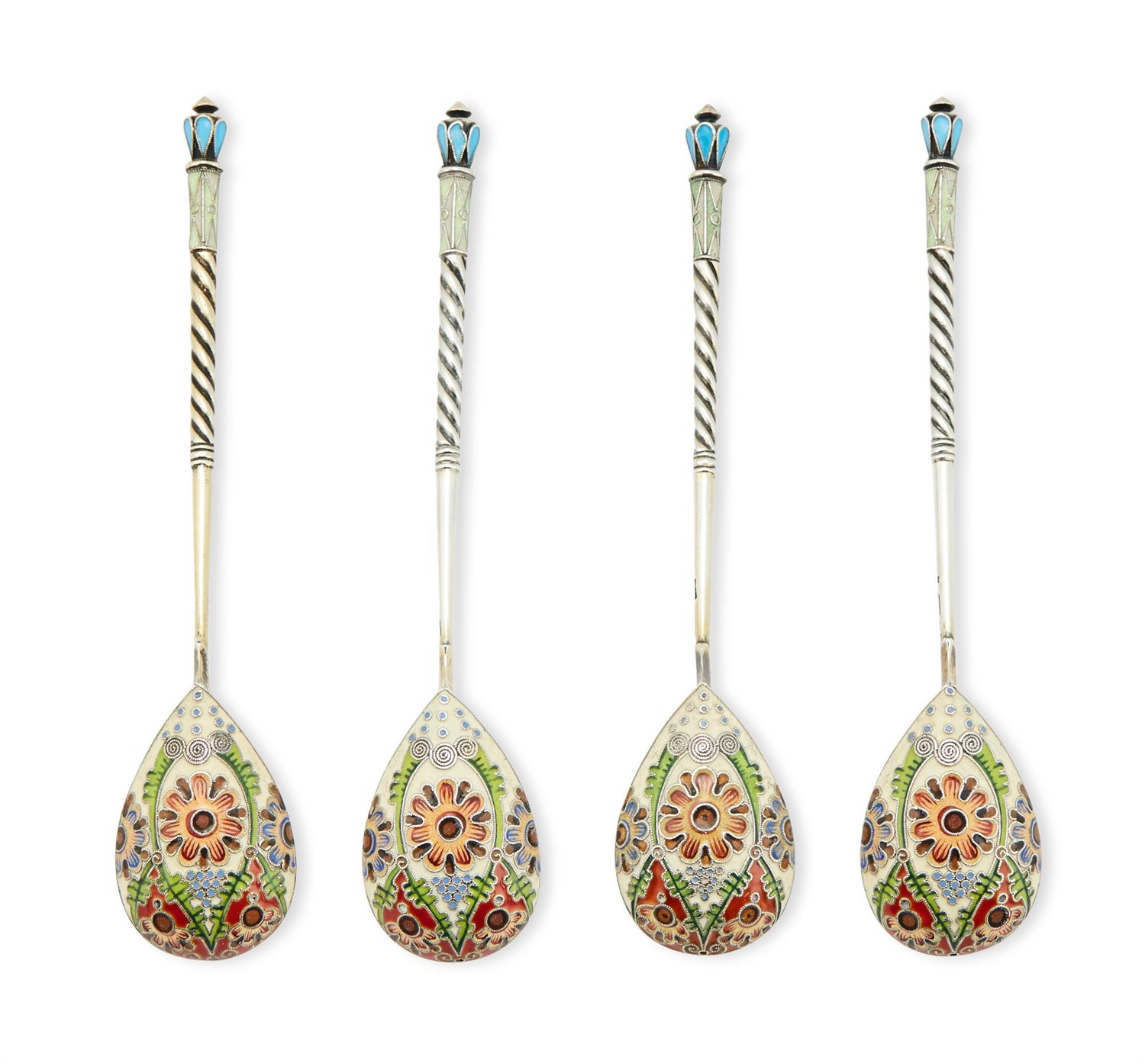 Lot 1143 - Set of Four Fabergé Silver-Gilt and Cloisonné...