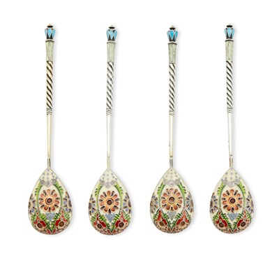 Lot 1143 - Set of Four Fabergé Silver-Gilt and Cloisonné...