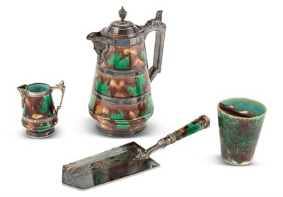 Lot 112 - Group of Josiah Wedgwood & Sons Majolica & Thomas Harwood Silver-Plated 'Mottled Ware' Articles