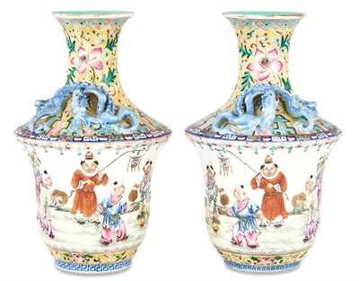 Lot 207 - A Pair of Chinese Famille Rose Porcelain Vases...