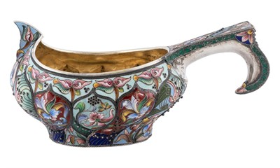 Lot 1156 - Russian Silver and Cloisonné Enamel Kovsh...