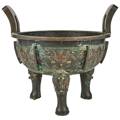 Lot 272 - A Large Chinese Silver and Gold-Inlaid Bronze...