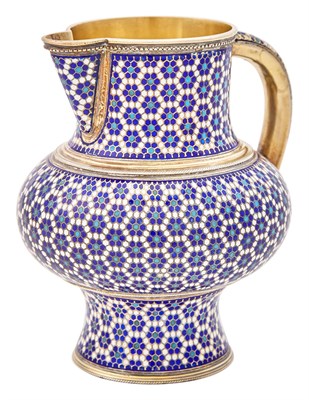 Lot 1102 - Russian Silver-Gilt and Champlevé Enamel Jug...