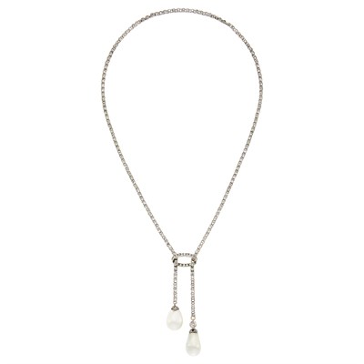 Lot 77 - Belle Époque Silver, Gold, Natural Pearl and Diamond Pendant-Necklace