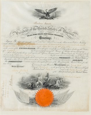 Lot 30 - LINCOLN, ABRAHAM Commission signed appointing...