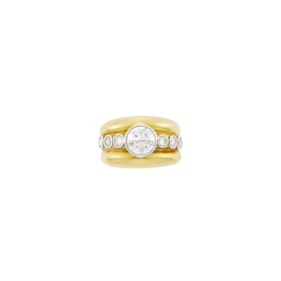 Lot 5 - Wide Gold and Diamond Band Ring