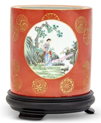 Lot 186 - A Chinese Enameled Porcelain Brush Pot Shende...