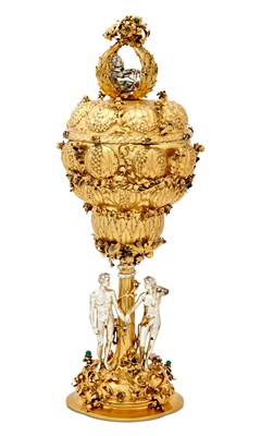 Lot 90 - German Silver, Parcel Gilt and Enamel Cup and Cover