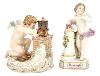 Lot 198 - Two Meissen Porcelain Figures of Cupids...