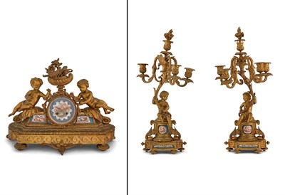 Lot 155 - Louis XV Style Gilt Bronze Clock Garniture...