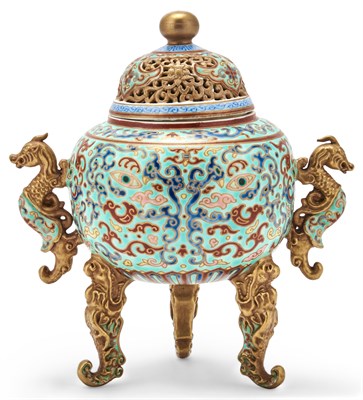 Lot 209 - A Chinese Enameled Porcelain Tripod Censer and...
