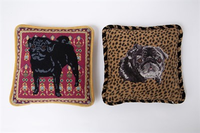 Lot 1019 - Group of Five Pug Decorated Needlepoint...