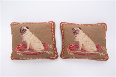 Lot 1019 - Group of Five Pug Decorated Needlepoint...