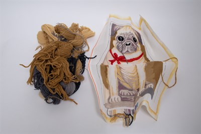 Lot 1019 - Group of Five Pug Decorated Needlepoint...