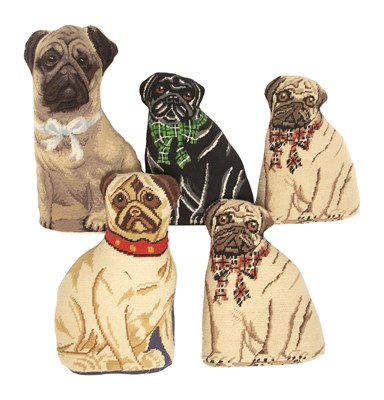Lot 1022 - Group of Five Pug Decorated Needlepoint...