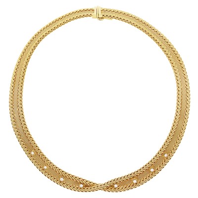 Lot 93 - Gold and Diamond Mesh Necklace