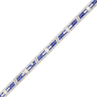 Lot 121 - Platinum, Diamond and Sapphire Bracelet