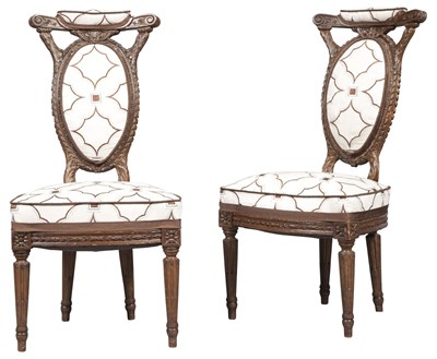 Lot 134 - Pair of Louis XVI Style Upholstered Walnut...