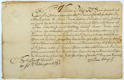 Lot 39 - [PROVINCE OF MASSACHUSETTS-BAY] PHIPS, WILLIAM,...
