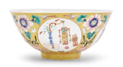 Lot 179 - A Chinese Yellow Ground Enameled 'Medallion'...