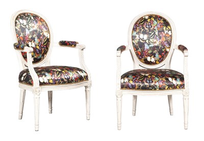 Lot 197 - Pair Louis XVI Style Valentino Upholstered...