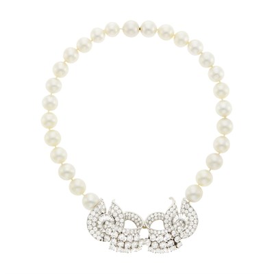 Lot 105 - South Sea Cultured Pearl, Platinum, White Gold and Diamond Necklace