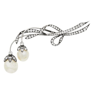 Lot 78 - Antique Silver, Gold, Natural Pearl and Diamond Brooch