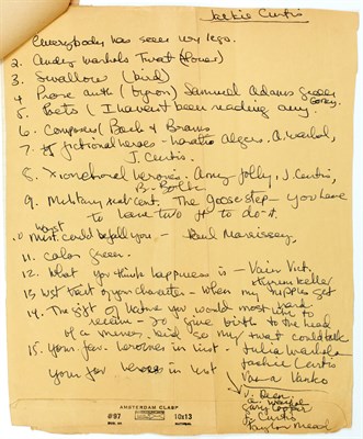 Lot 1137 - JACKIE CURTIS Questionnaire responses. A...