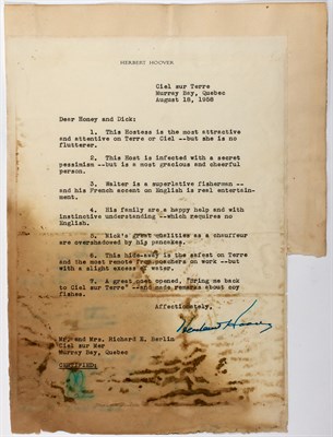 Lot 1085 - HERBERT HOOVER Two signed items on fishing...