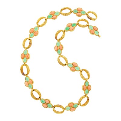 Lot 12 - Van Cleef & Arpels Gold, Coral and Green Chrysoprase Necklace/Bracelets Combination, France