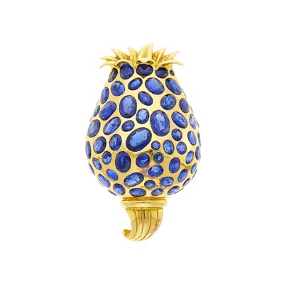 Lot 66 - Belperron Gold and Sapphire Flower Clip, France