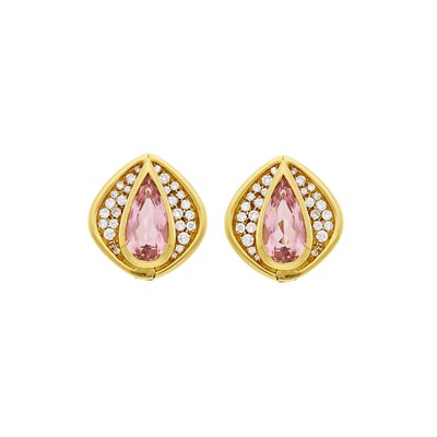 Lot 41 - Marina B Pair of Gold, Pink Topaz, Diamond and Black Onyx Reversible Earclips