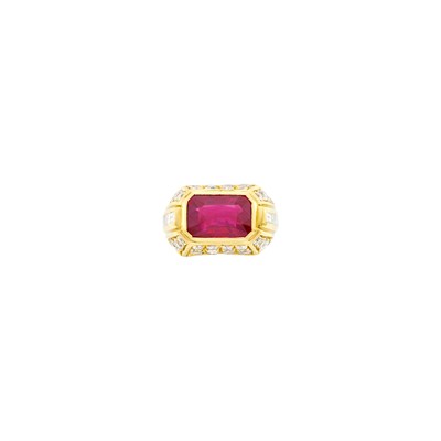 Lot 63 - Bulgari Gold, Ruby, Colored Diamond and Diamond Ring