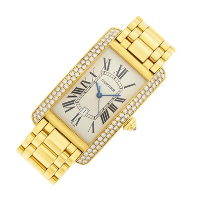 Lot 18 - Cartier Gold and Diamond 'Tank Americaine' Wristwatch, Ref. 2340