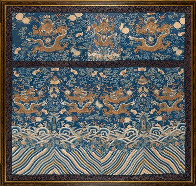 Lot 281 - A Chinese Kesi Silk Dragon Robe Panel Qing...