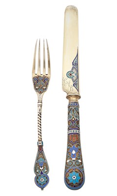 Lot 1104 - Set of Six Russian Silver-Gilt and Cloisonné...