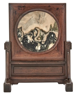 Lot 308 - A Chinese Dali Stone and Zitan Table Screen...