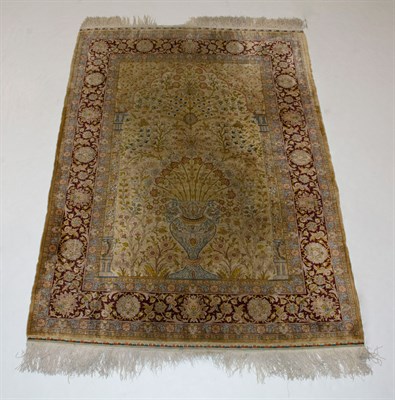 Lot 382 - Hereke Silk and Metallic Thread Prayer Rug...