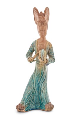 Lot 218 - A Chinese Blue Glazed Pottery Figure of a...