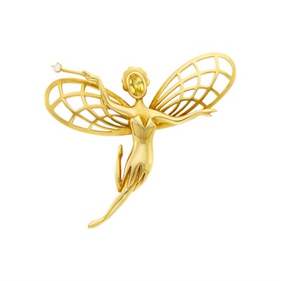 Lot 3 - Van Cleef & Arpels Gold, Yellow Sapphire and Diamond Fairy Brooch