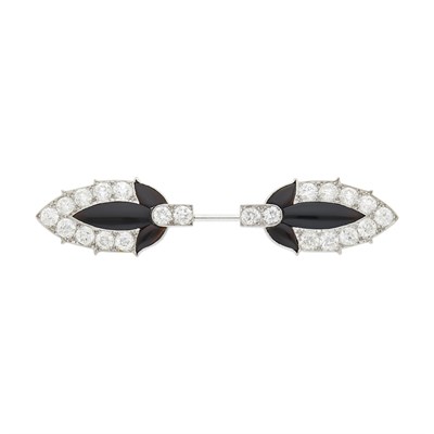 Lot 128 - Cartier Platinum, Black Onyx and Diamond Jabot