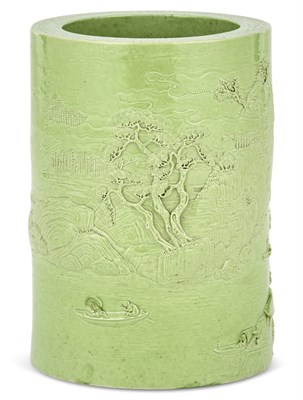 Lot 184 - A Chinese Molded Paste Porcelain Brush Pot by...