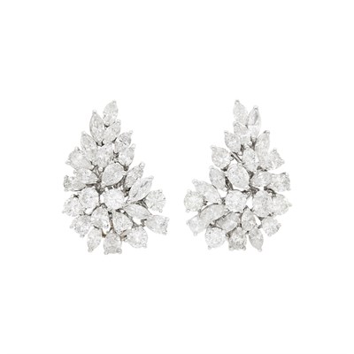 Lot 111 - Pair of White Gold and Diamond Cluster Earrings