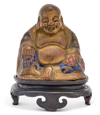 Lot 287 - A Chinese Enameled Bronze Figure of Budai Qing...