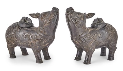 Lot 270 - A Pair of Archaistic Chinese Bronze Tapir-Form...