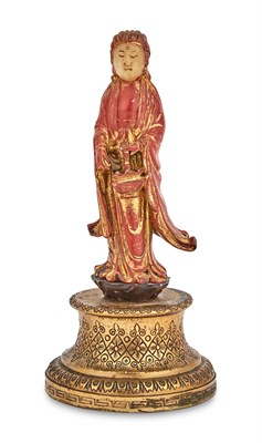 Lot 282 - A Chinese Red and Gilt Lacquered Soapstone...
