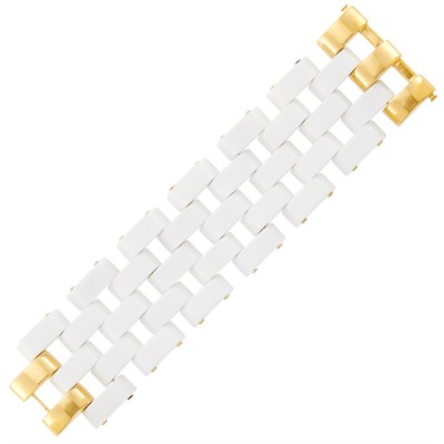 Lot 25 - Wide Gold and White Agate Link Bracelet